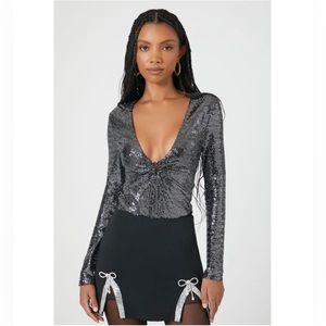 Plunging Sequin Bodysuit